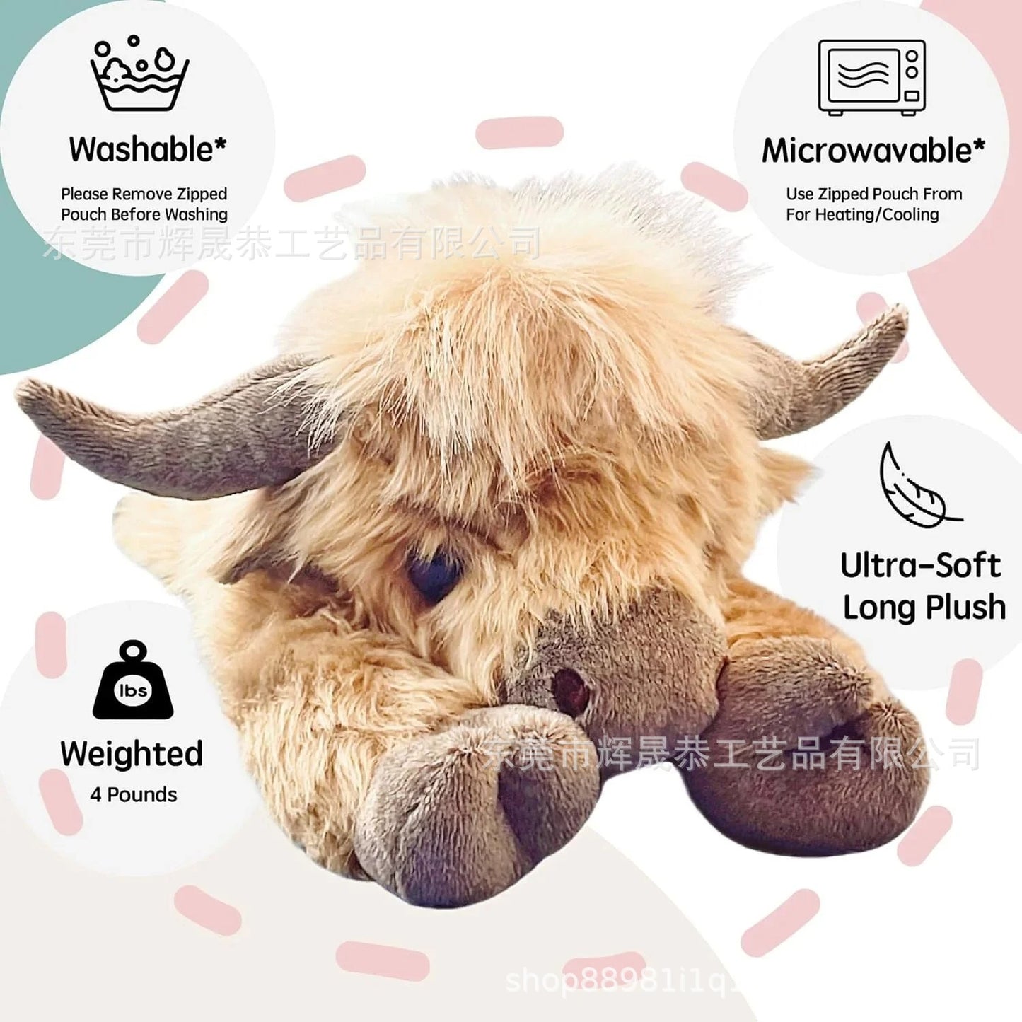 Highland Cow Plushy – Peluche con Calor y Peso Equilibrado para Relajación